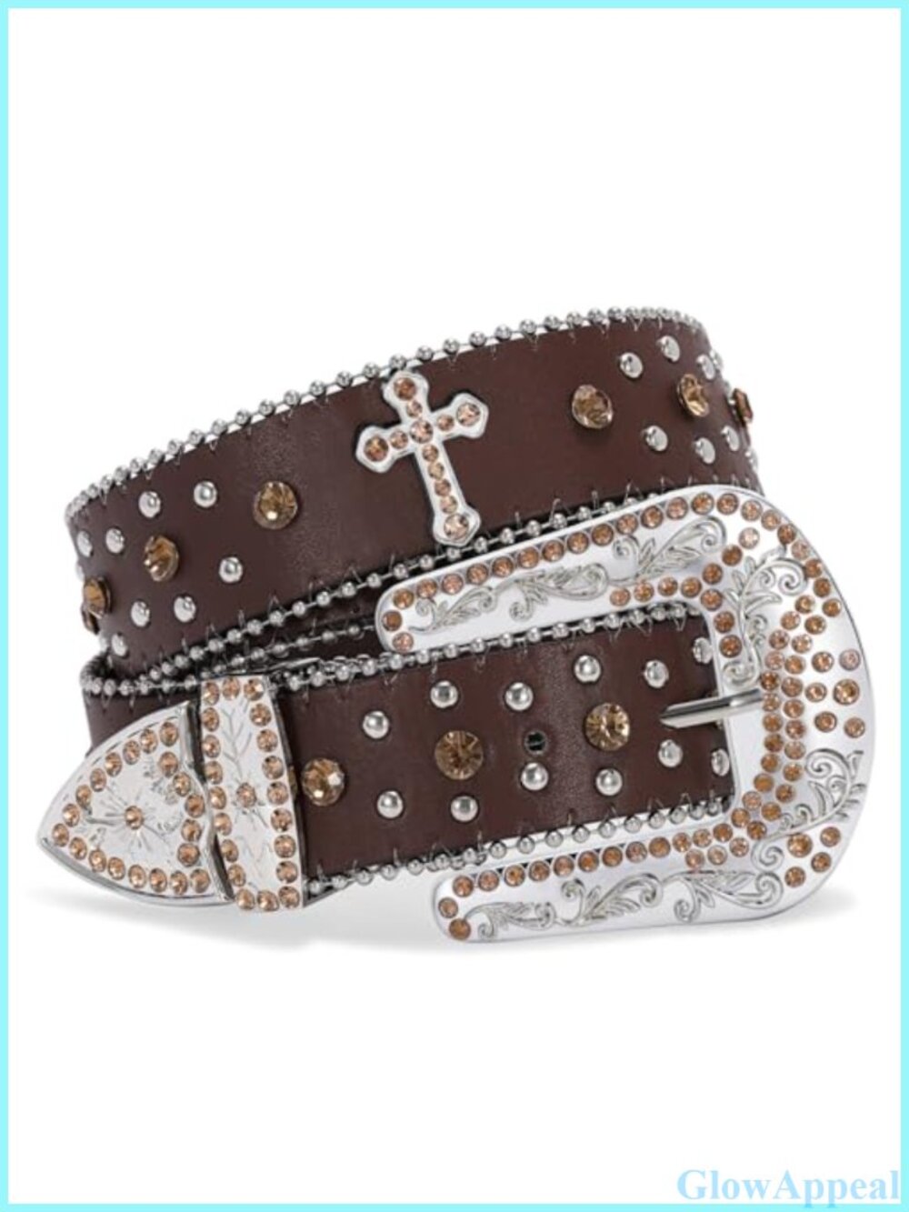 Rhinestone Western Belt with Crown Cross Studded Design